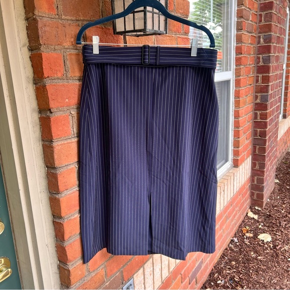 Banana Republic Pinstripe Navy Belted Skirt 8 - Picture 1 of 13